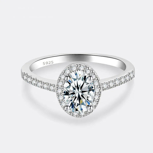PERFANY 1/2CT Oval Cut Moissanite Ring for Women S925 Pure Silver Shiny Laboratory Certified Diamond Wedding Luxury Jewelry