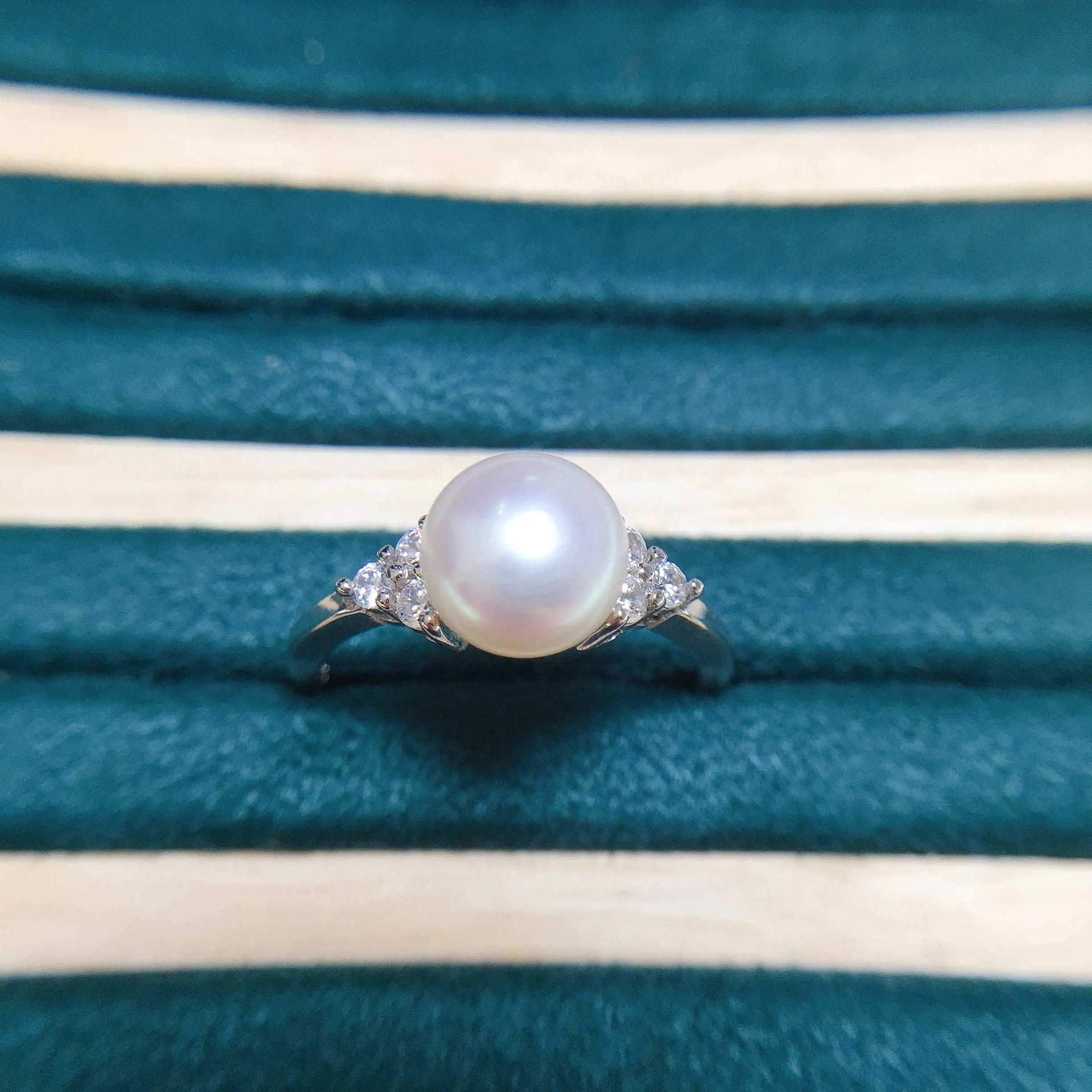 ZHBORUINI 2024 Simple Pearl Ring 100% Real Natural Pearl Gold Silver Color Women Jewelry Silver Clear Zircon Diamond Ring Gift