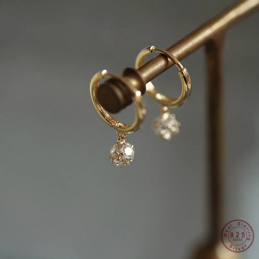 925 sterling silver Plating 14K Gold Sparkling Zircon Geometric Pendant Earrings for Women Simple Temperament Wedding Party Jewe