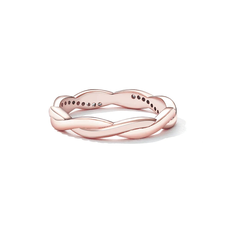BAMOER 925 Sterling Silver Simple Twisted Ring 14K Gold Plated Cubic Zirconia Eternity Band for Women 3 Colors BSR248