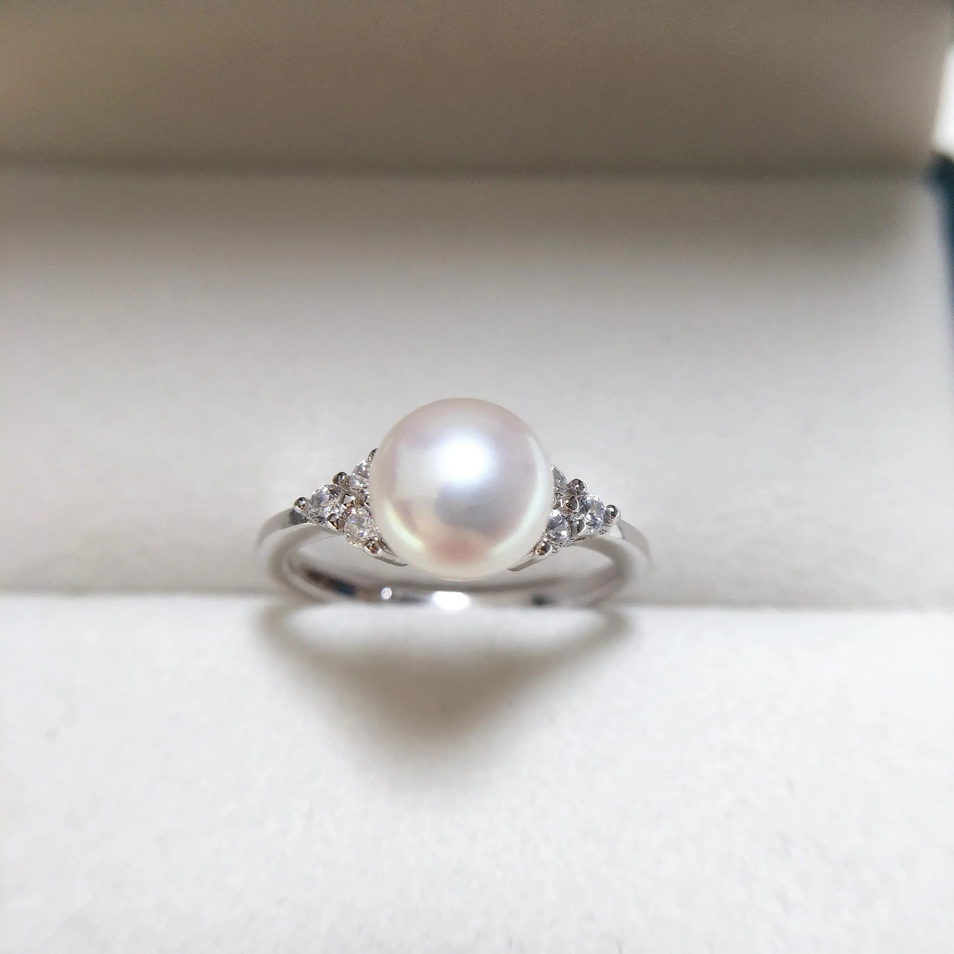 ZHBORUINI 2024 Simple Pearl Ring 100% Real Natural Pearl Gold Silver Color Women Jewelry Silver Clear Zircon Diamond Ring Gift