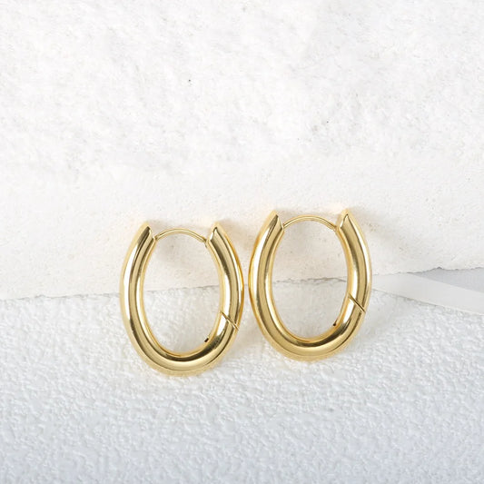 Gold Waterproof Oval Hoop Earrings