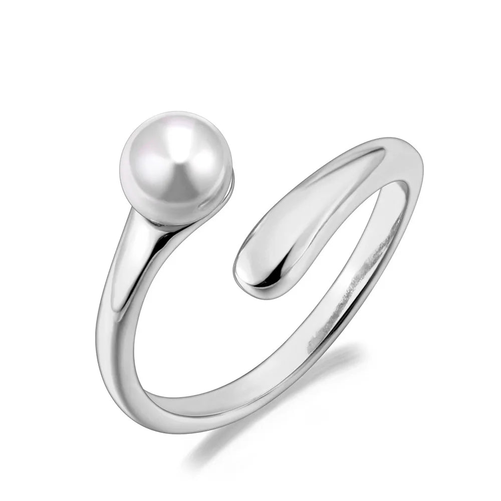 Lokaer Korean Style Imitation Pearls Open Rings for Women 18K PVD Plated Adjustable Stainless Steel Fashion Jewelry New R24078