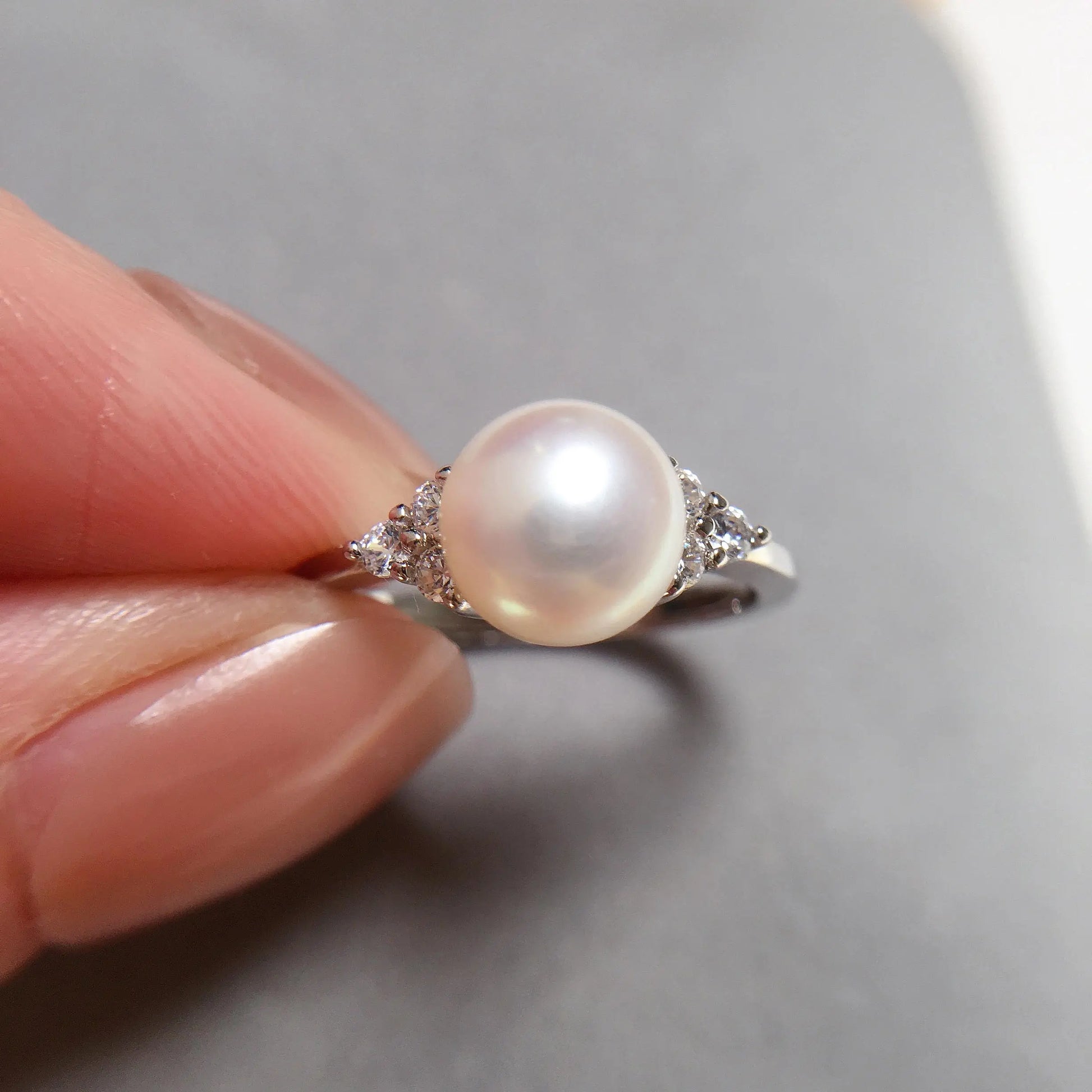 ZHBORUINI 2024 Simple Pearl Ring 100% Real Natural Pearl Gold Silver Color Women Jewelry Silver Clear Zircon Diamond Ring Gift