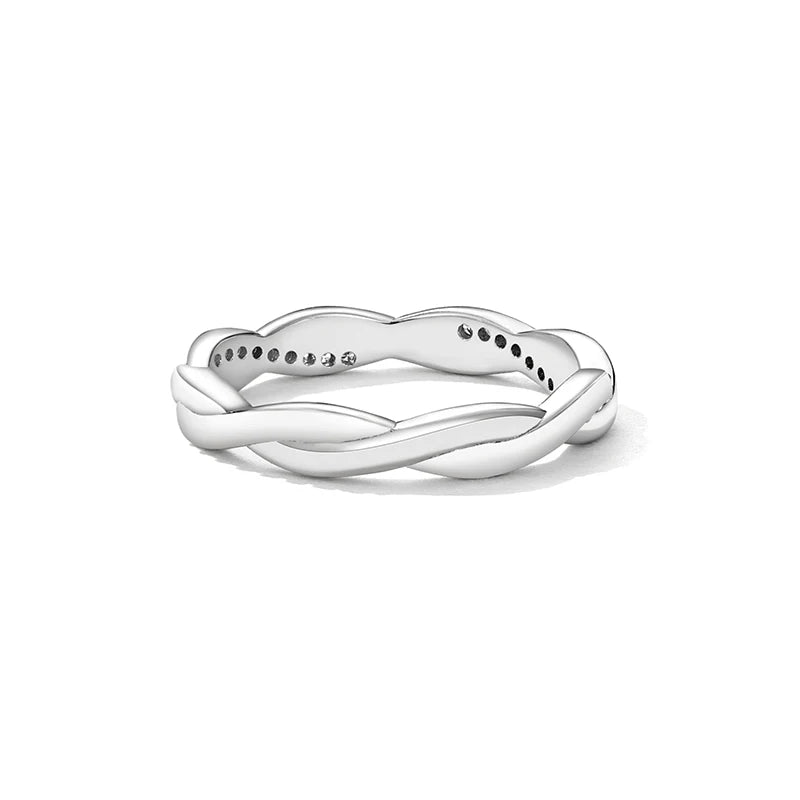 BAMOER 925 Sterling Silver Simple Twisted Ring 14K Gold Plated Cubic Zirconia Eternity Band for Women 3 Colors BSR248